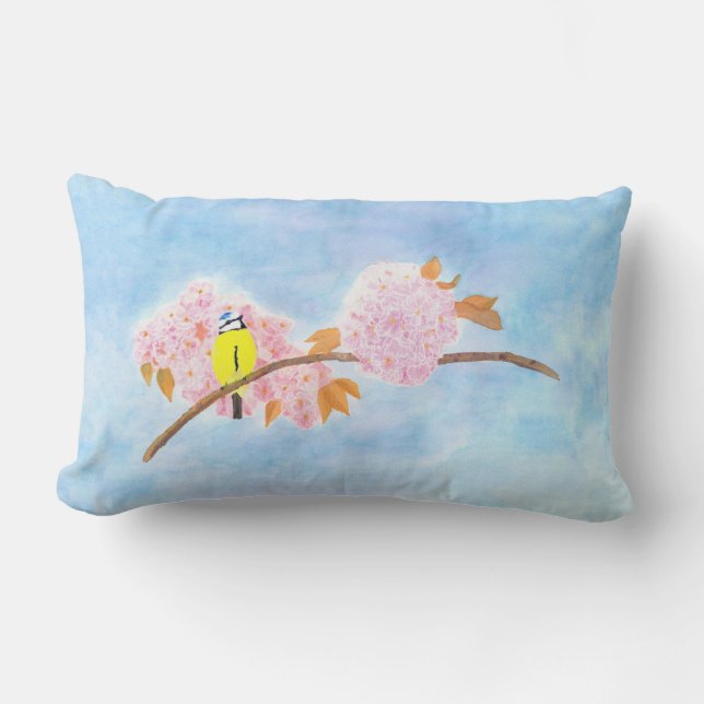 Blüten und Gartenvögel Lendenkissen (Vorderseite)