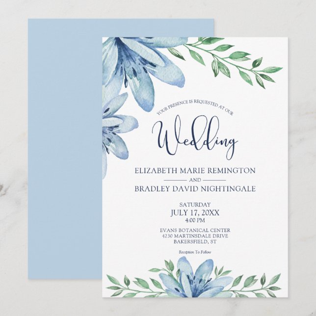 Blüten und Grüne Hochzeit Einladung (Vorne/Hinten)