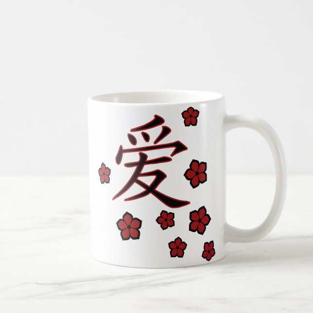 Blüten- und Liebe-Kanji-Tasse Kaffeetasse (Rechts)