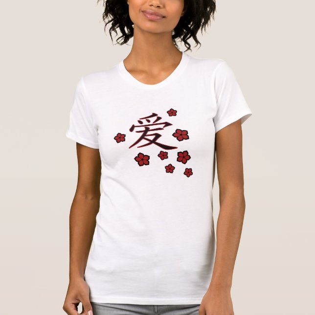 Blüten- und Liebe-Kanjiunterhemd T-Shirt (Vorderseite)