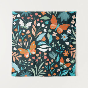 Blüten und Schmetterlinge, dekorative nahtlose Pat Wandteppich