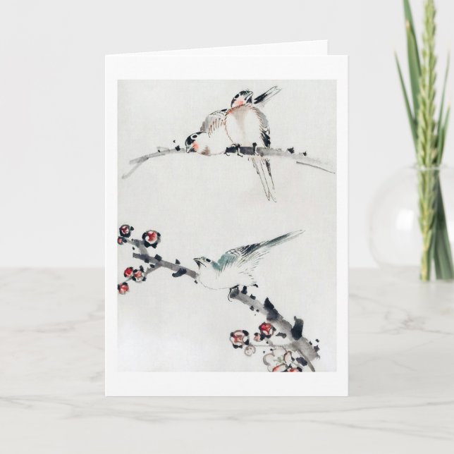 Blüten und Vögel, Hokusai, Ukiyo-e Karte (Vorderseite)