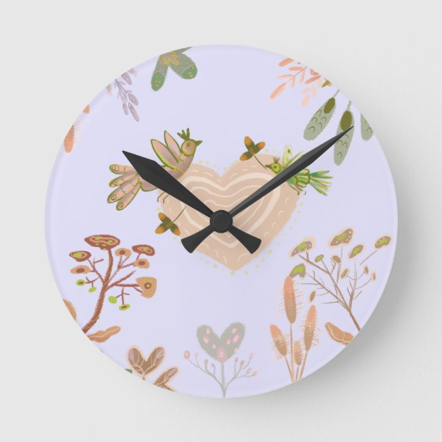 Blüten und Vögel Runde Wanduhr (Vorderseite)