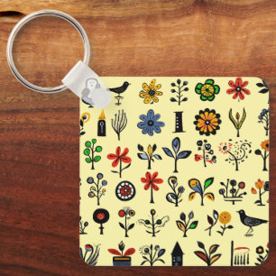 Blüten und Vögel Schlüsselanhänger
