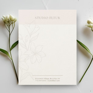 Blüten und Weiß   Chic Minimal Floral Letterhead Briefbogen