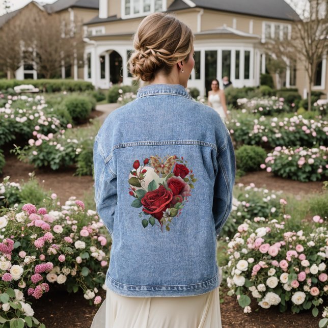 Blüten und Wertvolle Schmetterlinge Jeansjacke (Hochzeit Rückseite)