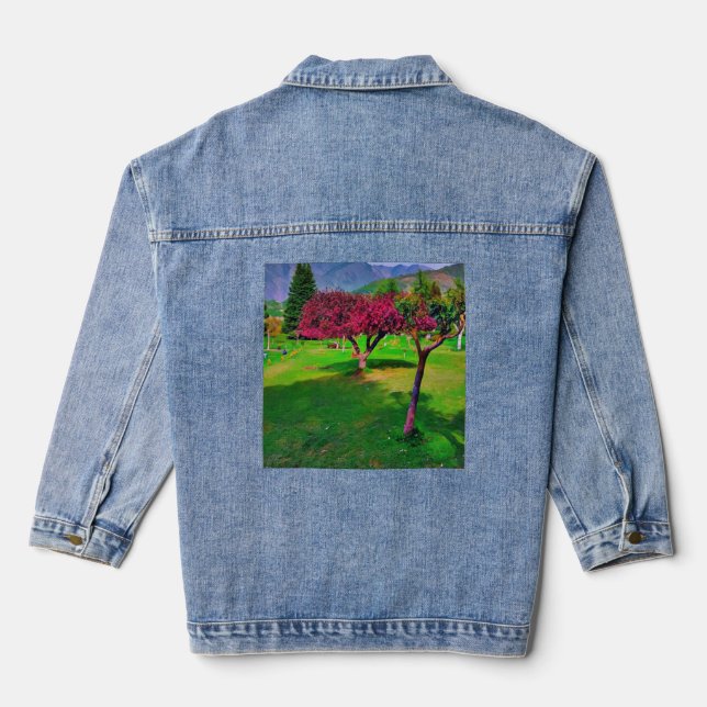 Blüten unter den Bergen" 🌸 Jeansjacke (Rückseite)