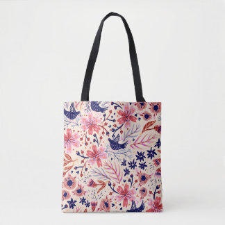 Blüten, Vögel, Vintage nahtlose Muster. Tasche