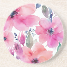 Blüten | Wasserfarben Rosa Blumen Gemalt Getränkeuntersetzer
