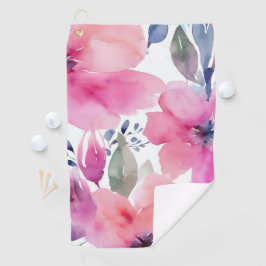 Blüten | Wasserfarben Rosa Blumen Gemalt Golfhandtuch