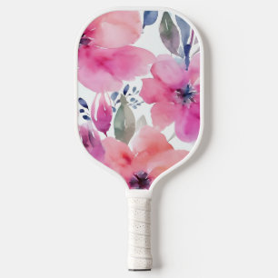 Blüten   Wasserfarben Rosa Blumen Gemalt Pickleball Schläger