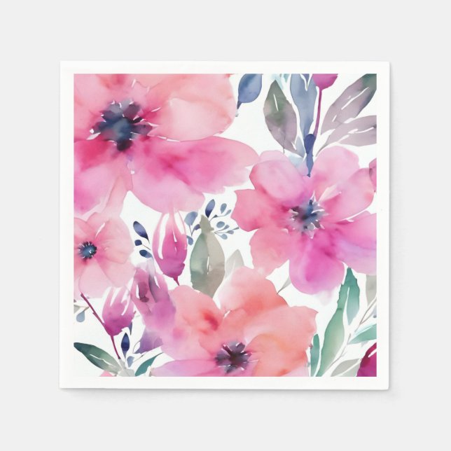 Blüten | Wasserfarben Rosa Blumen Gemalt Serviette (Vorderseite)