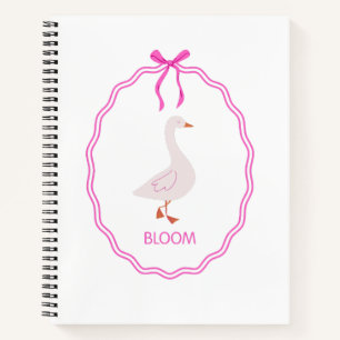 Blüten-Zauberhafte Gans mit rosa Schleifenrahmen Notizbuch