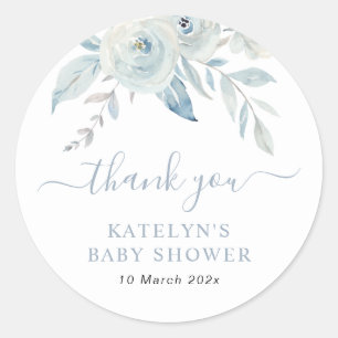 Blütenbaby in dustig blauer Babydusche Runder Aufkleber