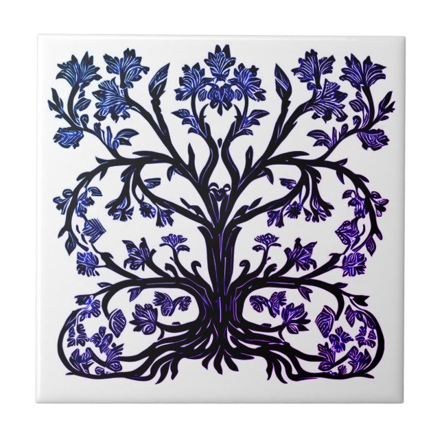 Blütenbaum #2 Cobalt Blue und White Fliese (Vorderseite)