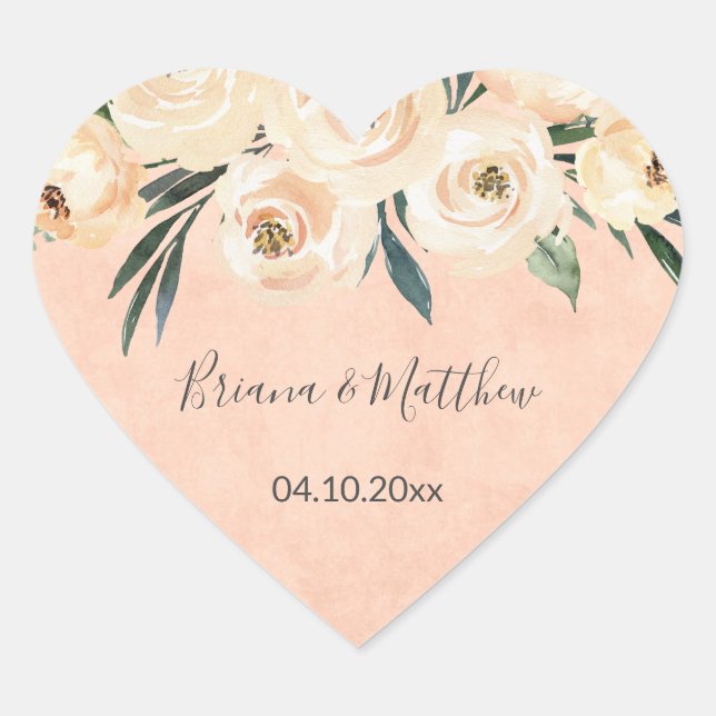 Blütenbeige Rosa Gastgeschenke Hochzeiten Herz-Aufkleber (Vorderseite)