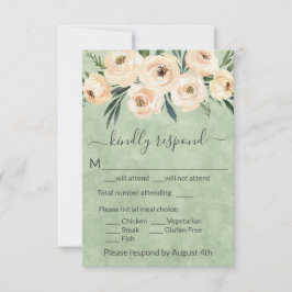 Blütenbeige Rose Gold auf Grün RSVP Karte