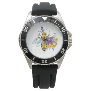Blütenbiene mit Wildpflanzen Armbanduhr