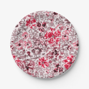 Blütenblätter, Leopard, Rot und Weiß, Rot, Weiß, S Pappteller