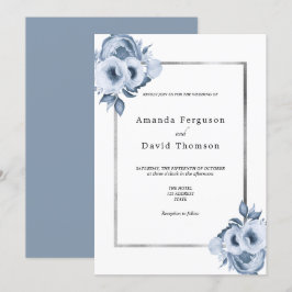 Blütenblau, Aquarellblumen Hochzeit Einladung
