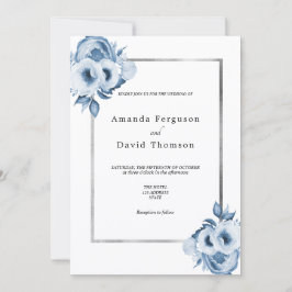 Blütenblau, Aquarellblumen Hochzeit Einladung