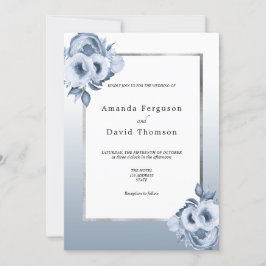 Blütenblau, Aquarellblumen Hochzeit Einladung