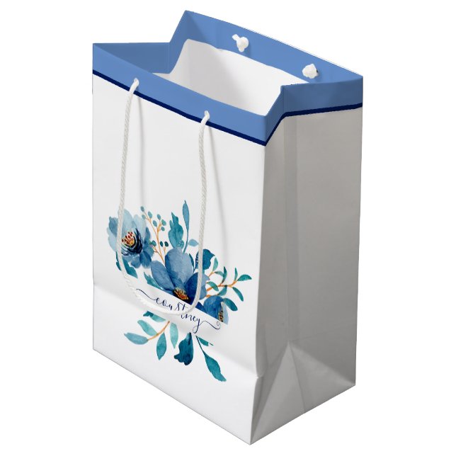 Blütenblau personalisiert mittlere geschenktüte (Vorderseite Schrägansicht)