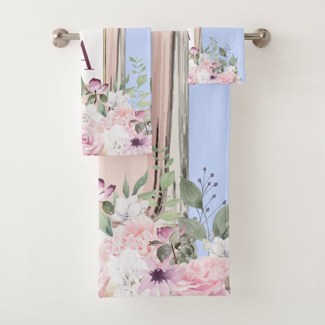Blütenblau Pink Parfüm Flasche Hübsch Badhandtuch Set (Insitu)
