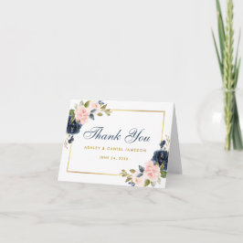 Blütenblau Rosa Blütenblütenblüte Hochzeit Gold No Dankeskarte
