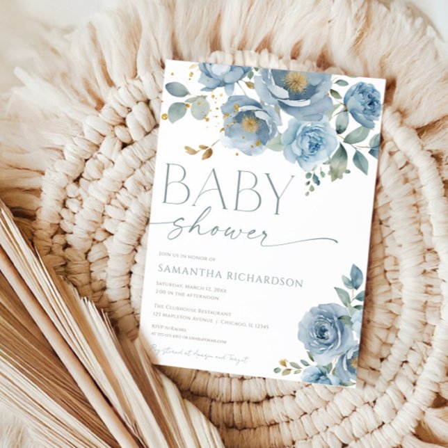 Blütenblau-Rose Junge Babydusche Einladung (Von Creator hochgeladen)