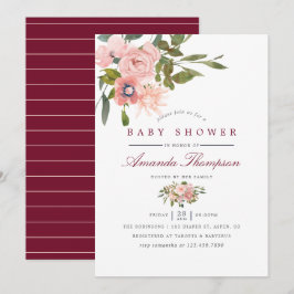 Blütenblau und Burgundy Babydusche Einladung
