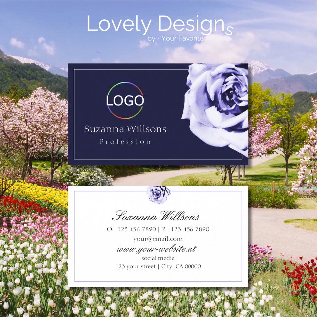 Blütenblau und Niedliche Rose in Weiß mit Logos, e Visitenkarte (Von Creator hochgeladen)