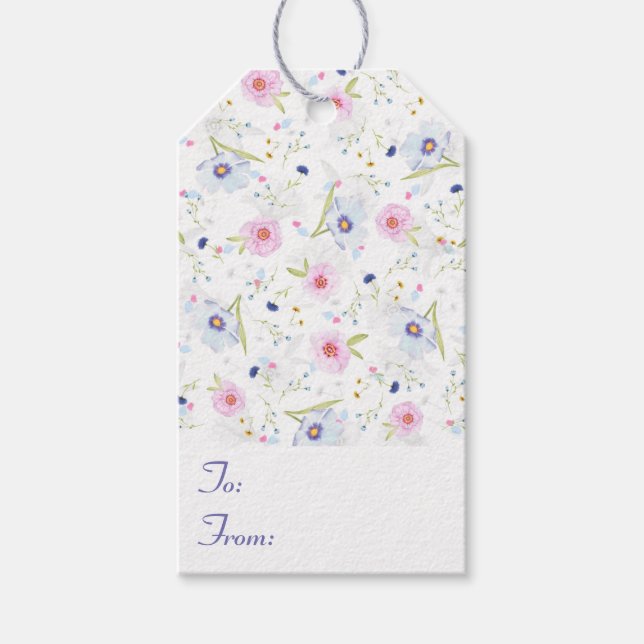 Blütenblau und rosa Blume von und nach Geschenkanhänger (Vorderseite)