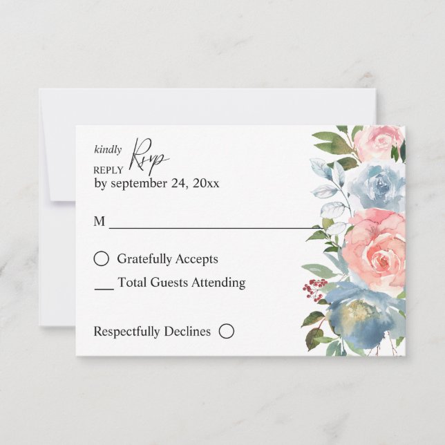 Blütenblau und Rosa Blütenfarben RSVP-Karte RSVP Karte (Vorderseite)