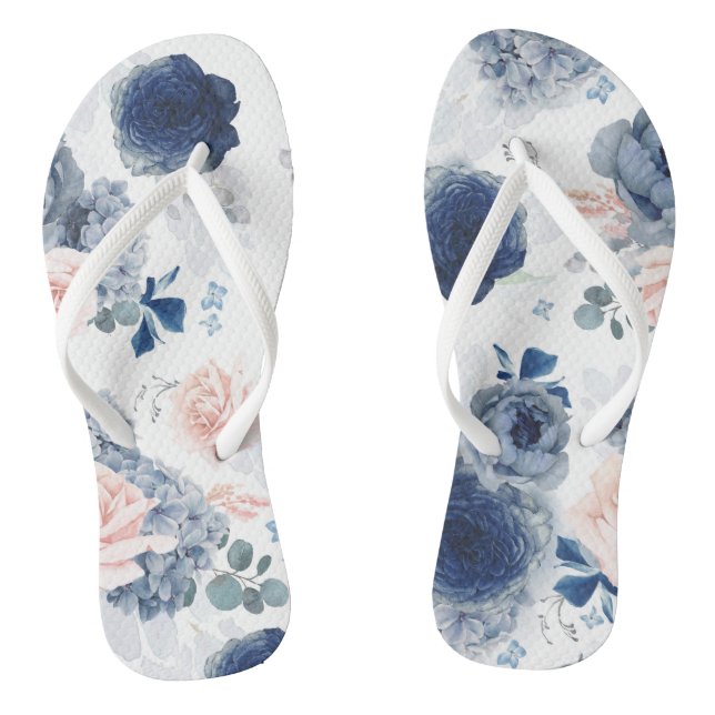 Blütenblau und Rosa Blütenrot Elegantes botanische Flip Flops (Fußbett)