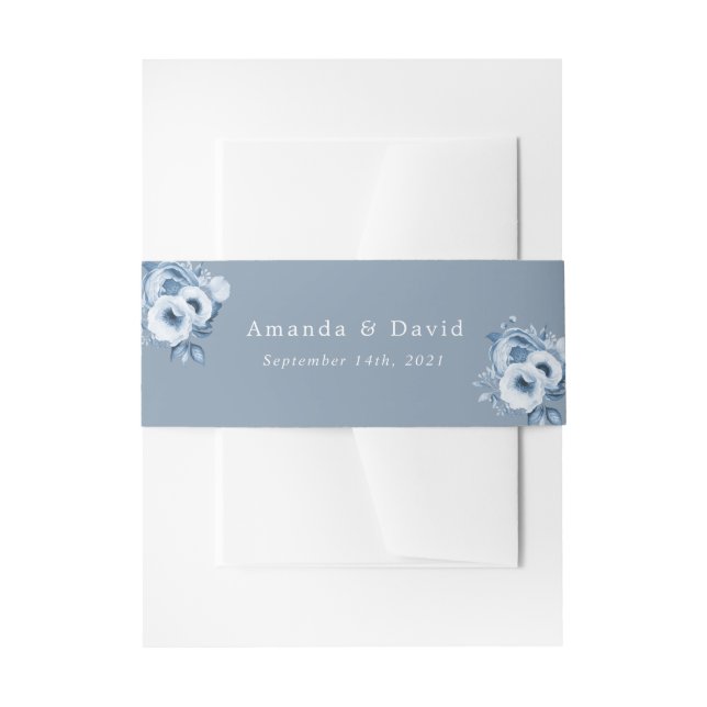 Blütenblau-weiße Aquarelle Hochzeit Einladungsbanderole (Vorderseite Beispiel)