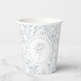 Blütenblaue Rose-Monogramm-Hochzeitspapiertassen Pappbecher