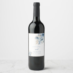 Blütenblauer Rahmen Blütenhochzeit Weinetikett