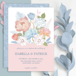 Blütenblauer Rosa und Peony Floral Wedding Einladung