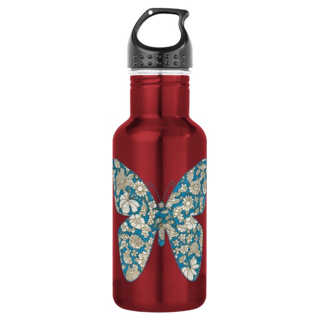 Blütenblauer Schmetterling Trinkflasche (Vorderseite)