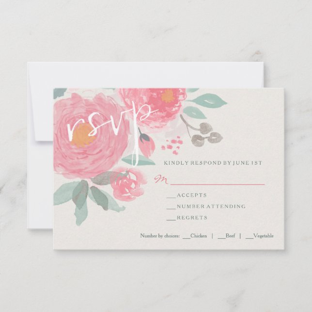 Blütenblühende handbemalte RSVP-Karte RSVP Karte (Vorderseite)