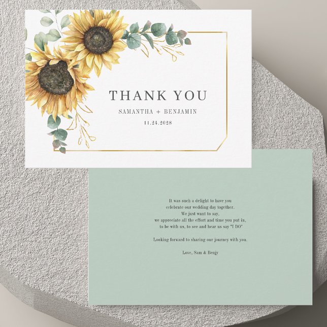 Blütenblume Eukalyptus Foliage Dankeskarte (Floral Sunflower Eucalyptus Foliage Wedding Thank You Card)