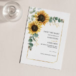 Blütenblume Eukalyptus Geometric Save The Date<br><div class="desc">Erstellen Sie mit dieser niedlichen Vorlage eine moderne Ankündigung Datum freihalten mit Sonnenblumen. Mit einem schönen rustikalen Blumenstrauß,  geometrischen Rahmen,  mit moderner einfacher Typografie. TIPP: Passende Hochzeitssuite-Karten wie UAWG,  Hochzeitsfeiern,  Banner,  Tapisserien,  Geschenketiketten,  Schilder und andere Hochzeitsgeschenke und Goodies sind in der folgenden Kollektion mit diesem Design erhältlich.</div>