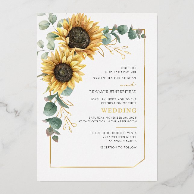 Blütenblume Eukalyptus Grüne Gold Folieneinladung (Vorderseite)