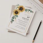 Blütenblume Eukalyptus Überraschung 40. Geburtstag Einladung<br><div class="desc">Erstellen Sie eine Blumengeburtstagsfeier mit unserer hübschen Vorlage mit Sonnenblumen,  Eukalyptusgrün und geometrischem Rahmen auf weißem Hintergrund. Klicken Sie einfach auf die Schaltfläche "Personalisieren",  um die Details anzuzeigen.</div>