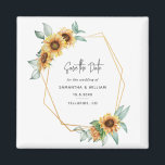 Blütenblume Eukalyptus Wedding rettet das Datum Magnet<br><div class="desc">Planen Sie Ihre perfekte Hochzeit in dieser Saison mit unserem hellen Sonnenblumenthema sparen Sie die Terminkarten. Mit dem geometrischen Rahmen für Sonnenblumenblüten und Goldeffekte lässt sich diese Karte leicht an Ihren besondere Anlass anpassen, z.B. für ein Brautparty, eine Verlobungsfeier, Geburtstagsparty, Jahrestage, Familienfeiern und jeden besondere Anlass, den Sie für die...</div>