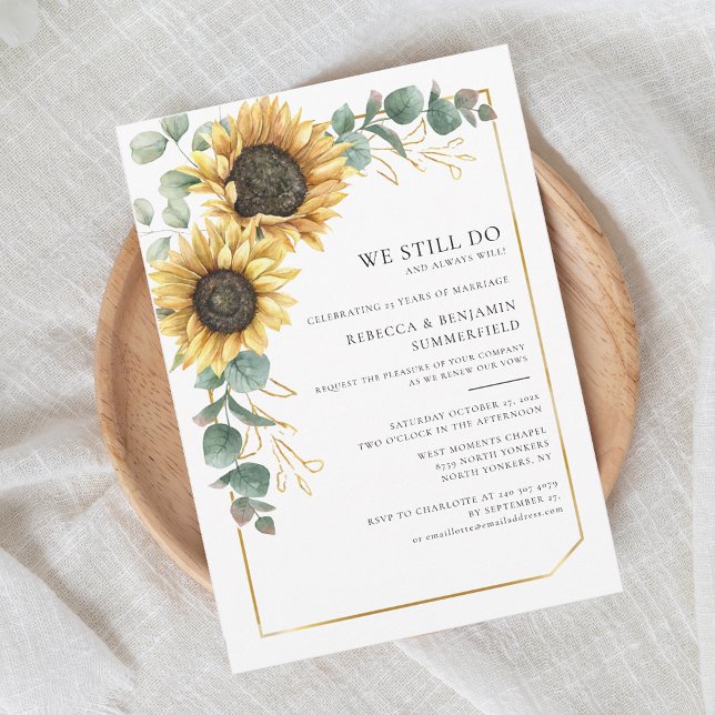 Blütenblume Eukalyptus Wedding Vow Renewal Einladung (Floral Watercolor Sunflower Botanical Wedding Anniversary Invitation)