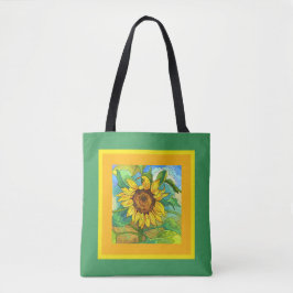 Blütenblume, Jumbo-Sonnenblume auf gelb/grün Tasche