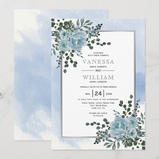 Blütenblumen, blühende Blätter Winterhochzeit Einladung (Vorne/Hinten)