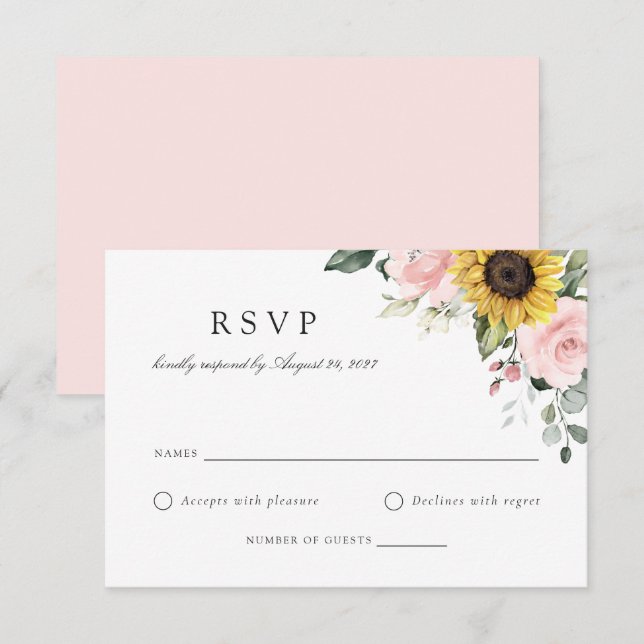 Blütenblumen Blush Pink Wedding RSVP Card Einladung (Vorne/Hinten)